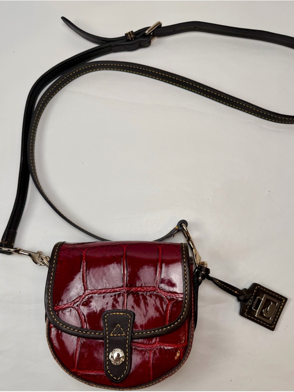 Dooney & Bourke Crossbody Purse Small Croc Embossed Flap Bordeaux Red Bag
